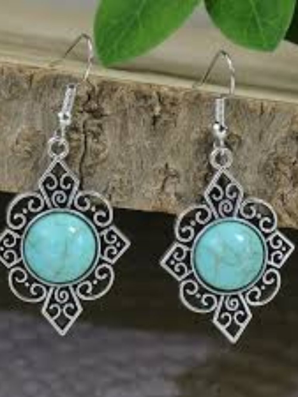 Turquoise & Silver Metal Earrings